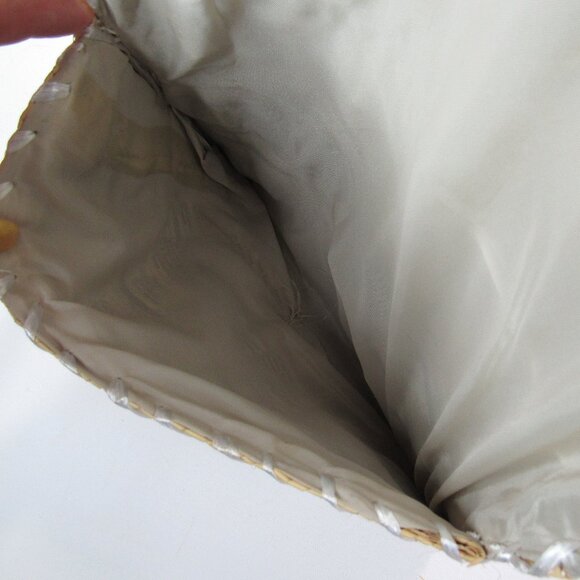 Vintage Raffia Straw And Shell Boho Clutch Handbag Summer Beach Envelope Bag - Picture 5 of 7